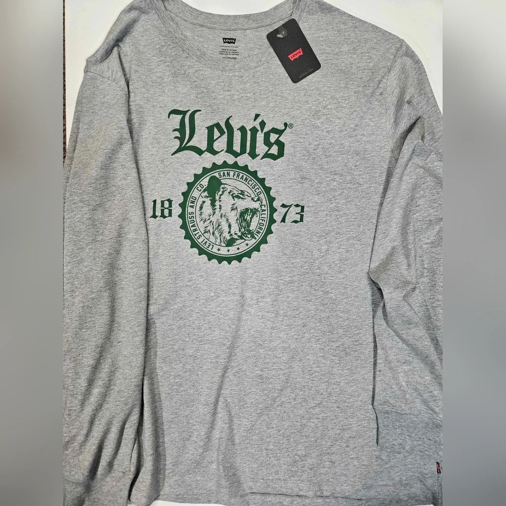 Levi's T-Shirt Mens 3XL Grey Green Graphic Logo Casual Long Sleeve Casual Tee